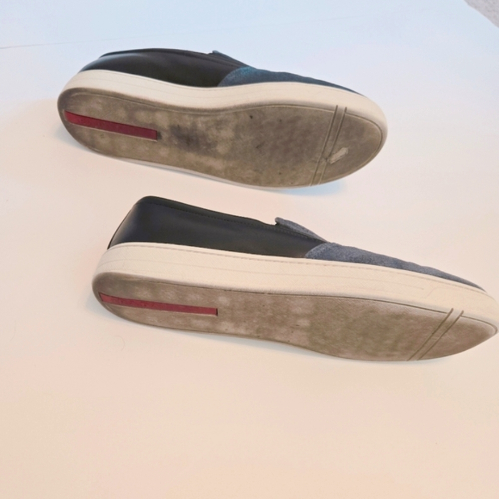 PRADA Mens Blue Suede Slip On No Lace Casual Leather Trim White Sole  Sneaker. - Picture 4 of 7
